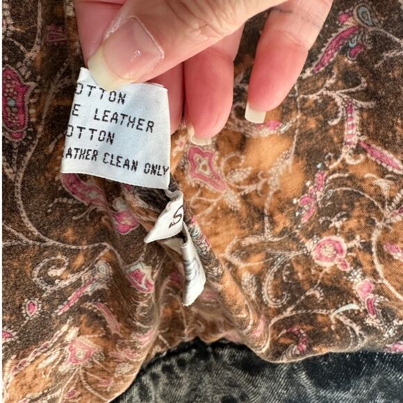 Winlit Vintage Tan Black Suede & Denim Acid Wash Animal Print Biker Jacket S - Picture 10 of 16